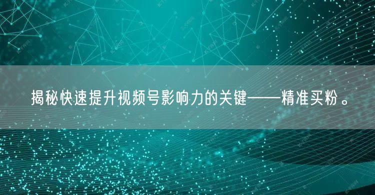 揭秘快速提升视频号影响力的关键——精准买粉。