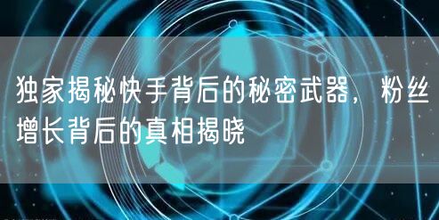 独家揭秘快手背后的秘密武器，粉丝增长背后的真相揭晓