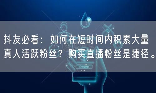 抖友必看：如何在短时间内积累大量真人活跃粉丝？购买直播粉丝是捷径。